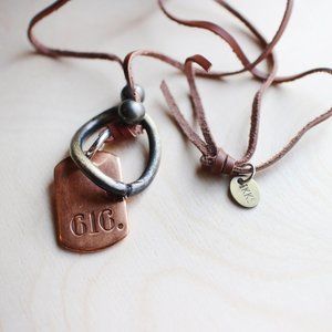 Artist Handmade Copper Brass Pendant Necklace 616 June 16th Dog Tag
